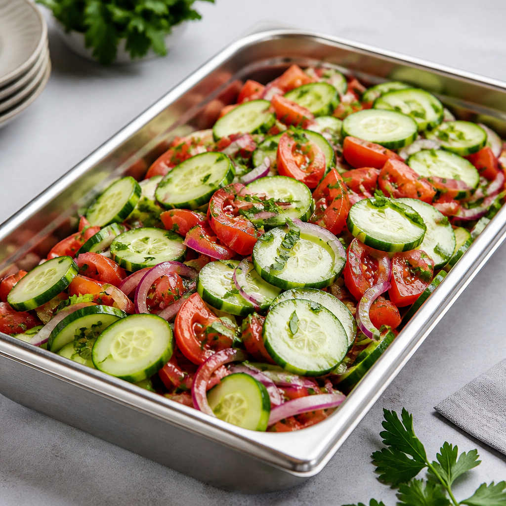 Cucumber Onion Tomato Salad — Half Pan